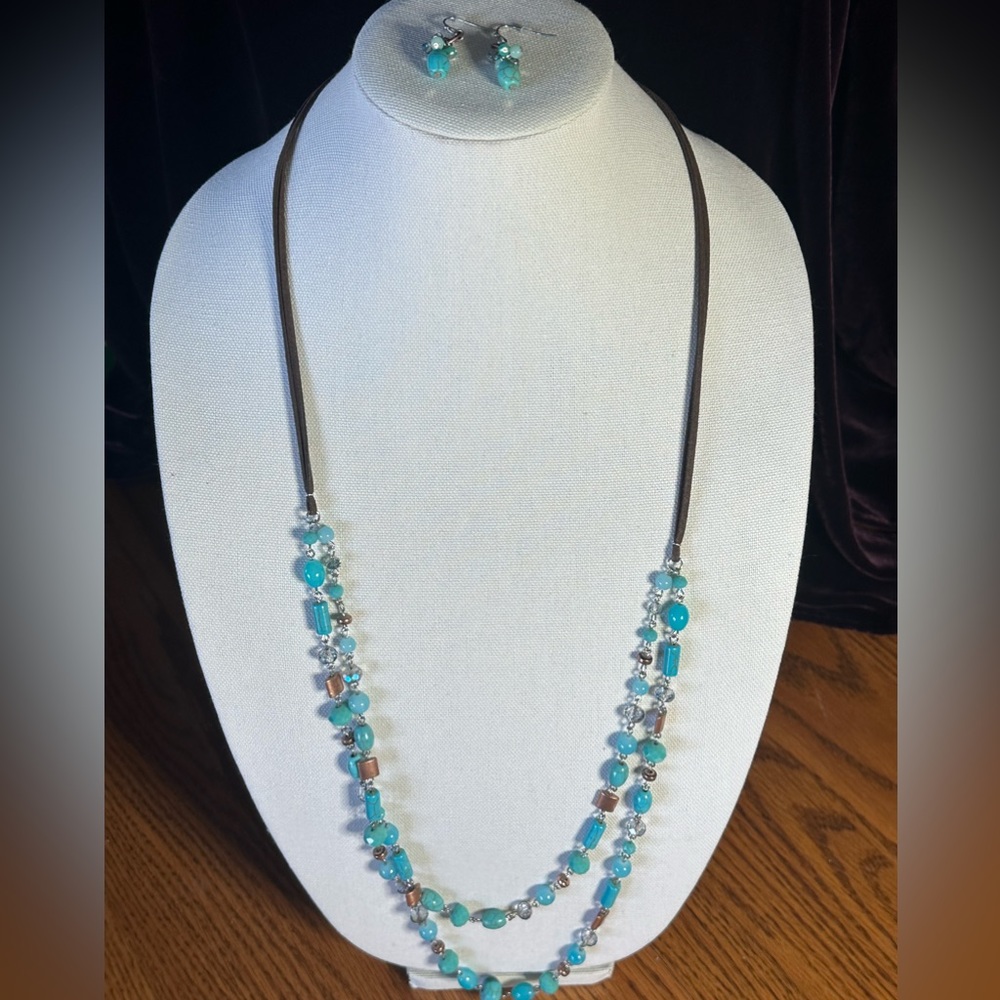 Turquoise and copper necklace and earrings set